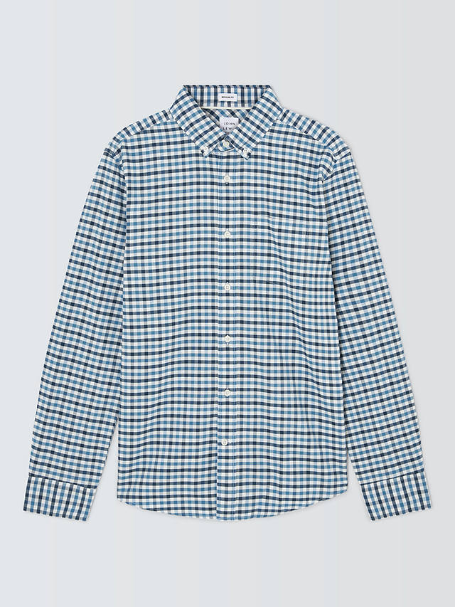 John Lewis Oxford Gingham Long Sleeve Shirt, Blue