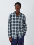 John Lewis Linen Blend Long Sleeve Check Shirt, Indigo/Ecru/Yellow