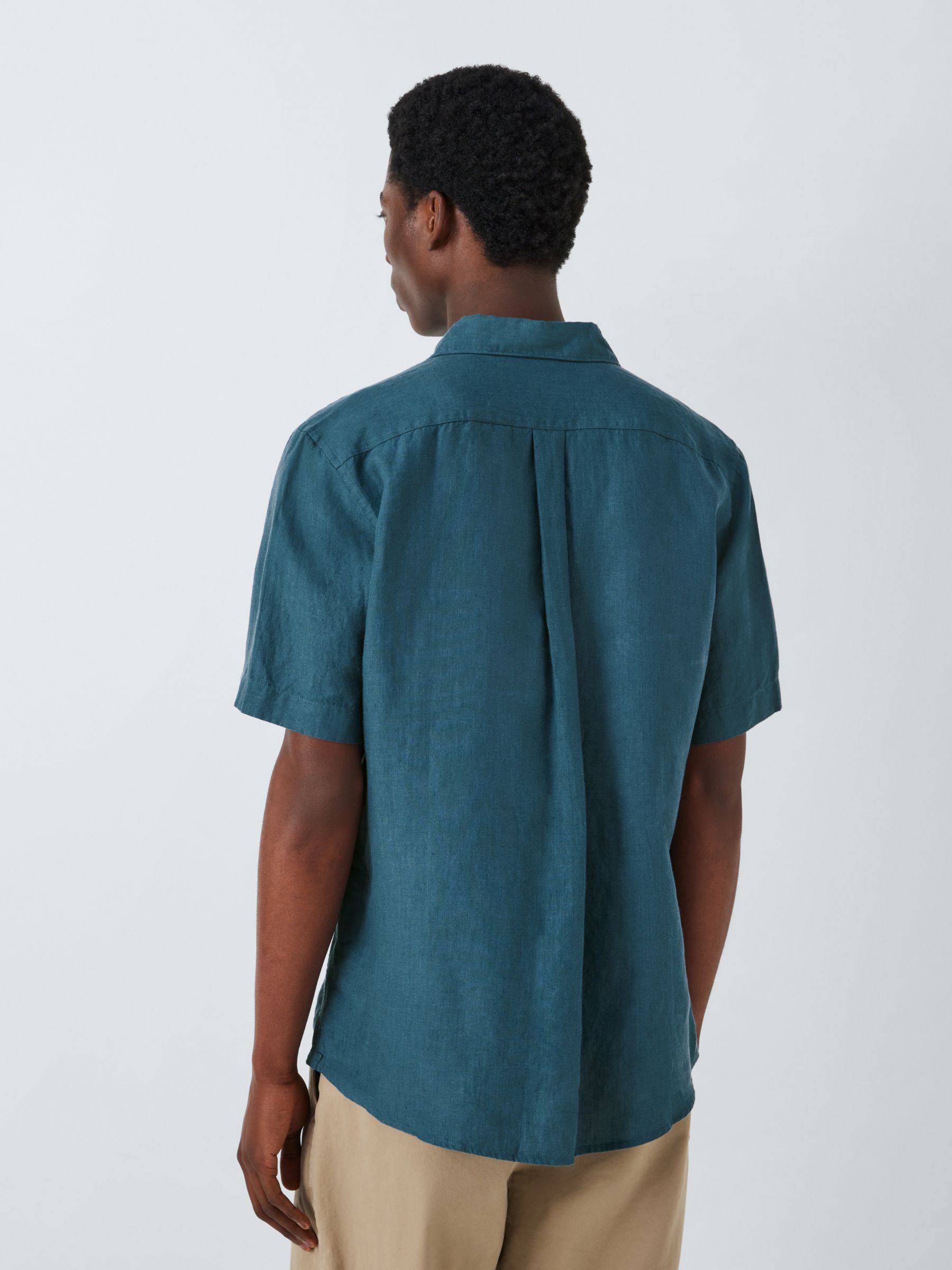 John Lewis Linen Short Sleeve Shirt, Mallard Blue, S