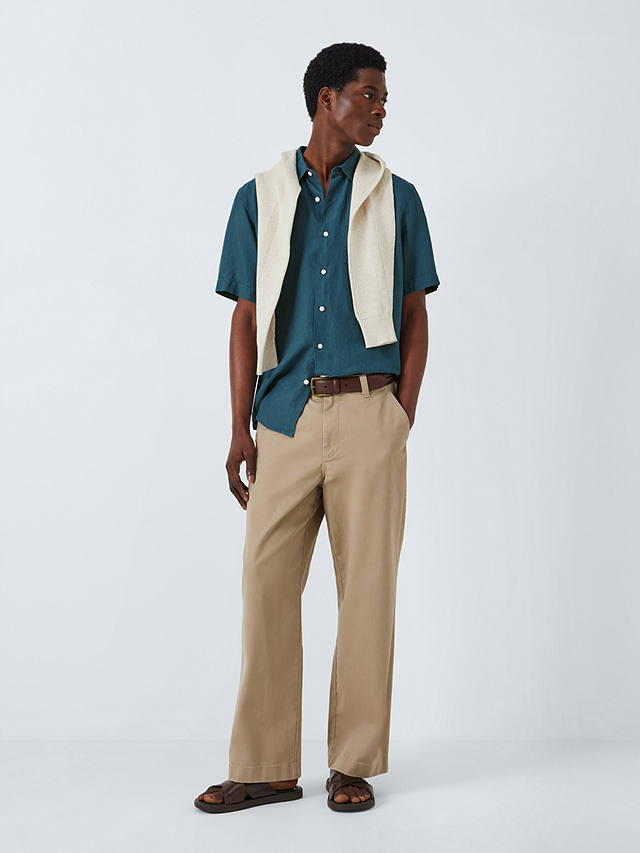 John Lewis Linen Short Sleeve Shirt, Mallard Blue
