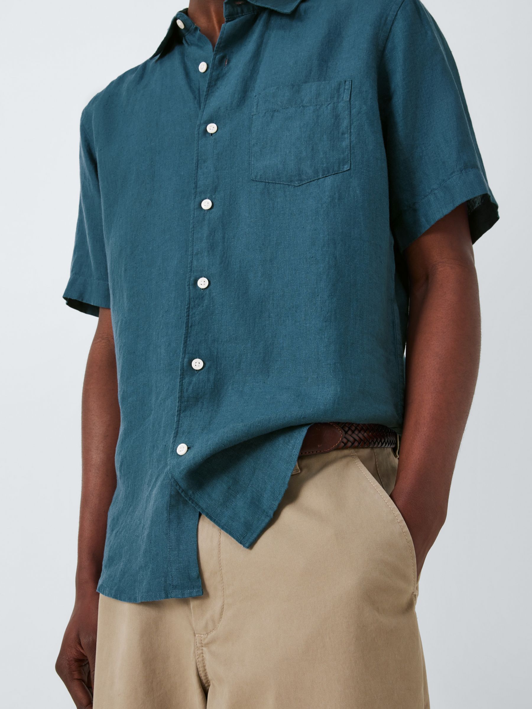 John Lewis Linen Short Sleeve Shirt, Mallard Blue, S
