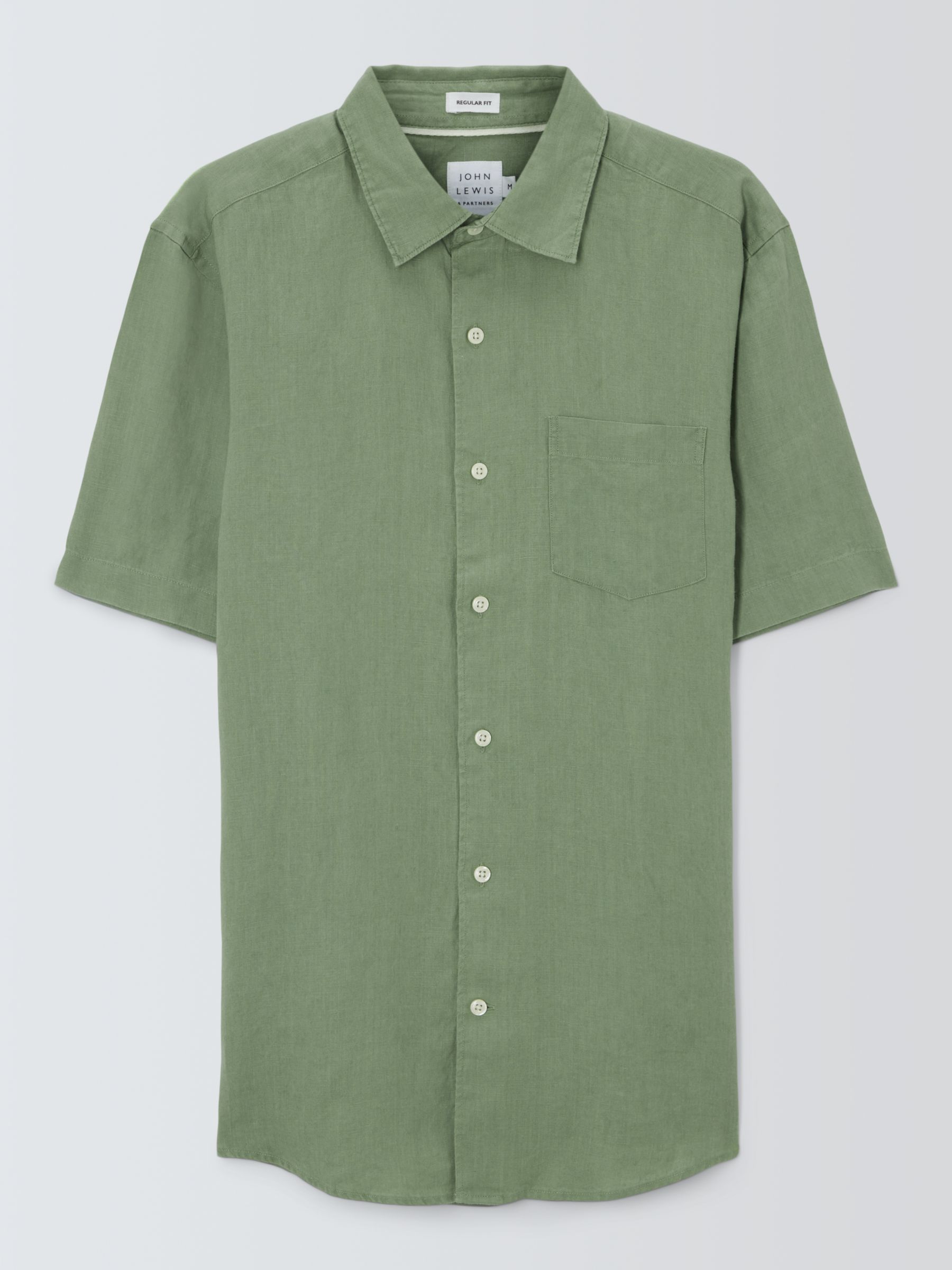 John Lewis Linen Short Sleeve Shirt, Loaden Forest, S