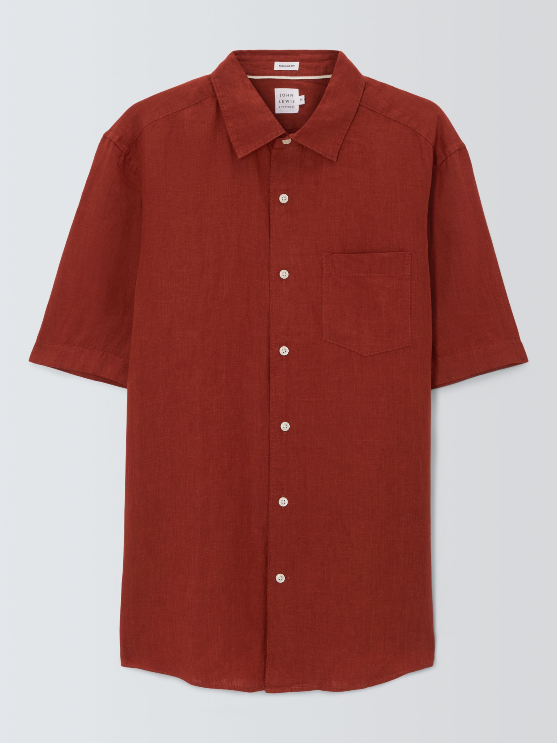 John Lewis Linen Short Sleeve Shirt, Arabian Spice, S