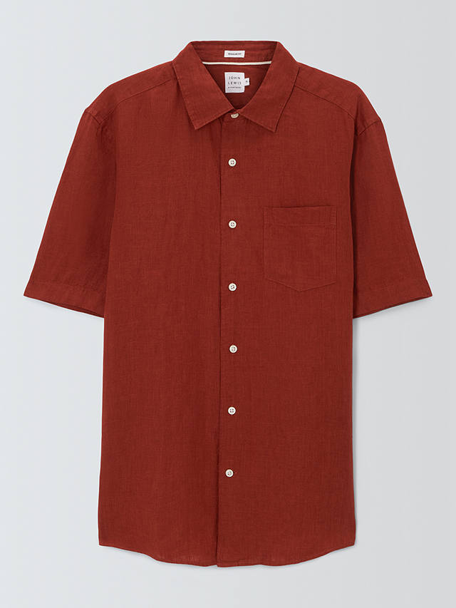 John Lewis Linen Short Sleeve Shirt, Arabian Spice