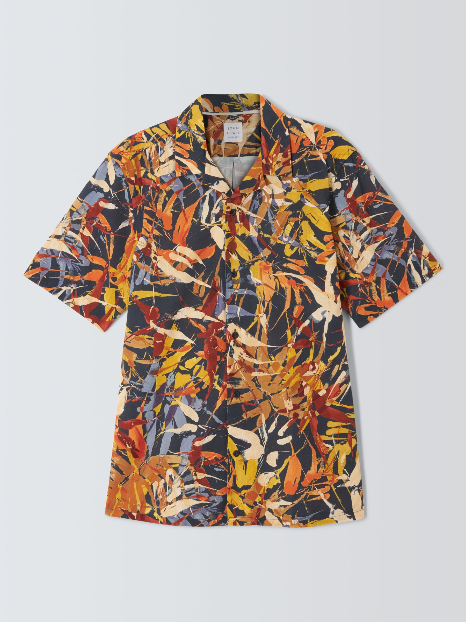 John Lewis Bamboo Floral Short Sleeve Shirt, Navy/Multi, M