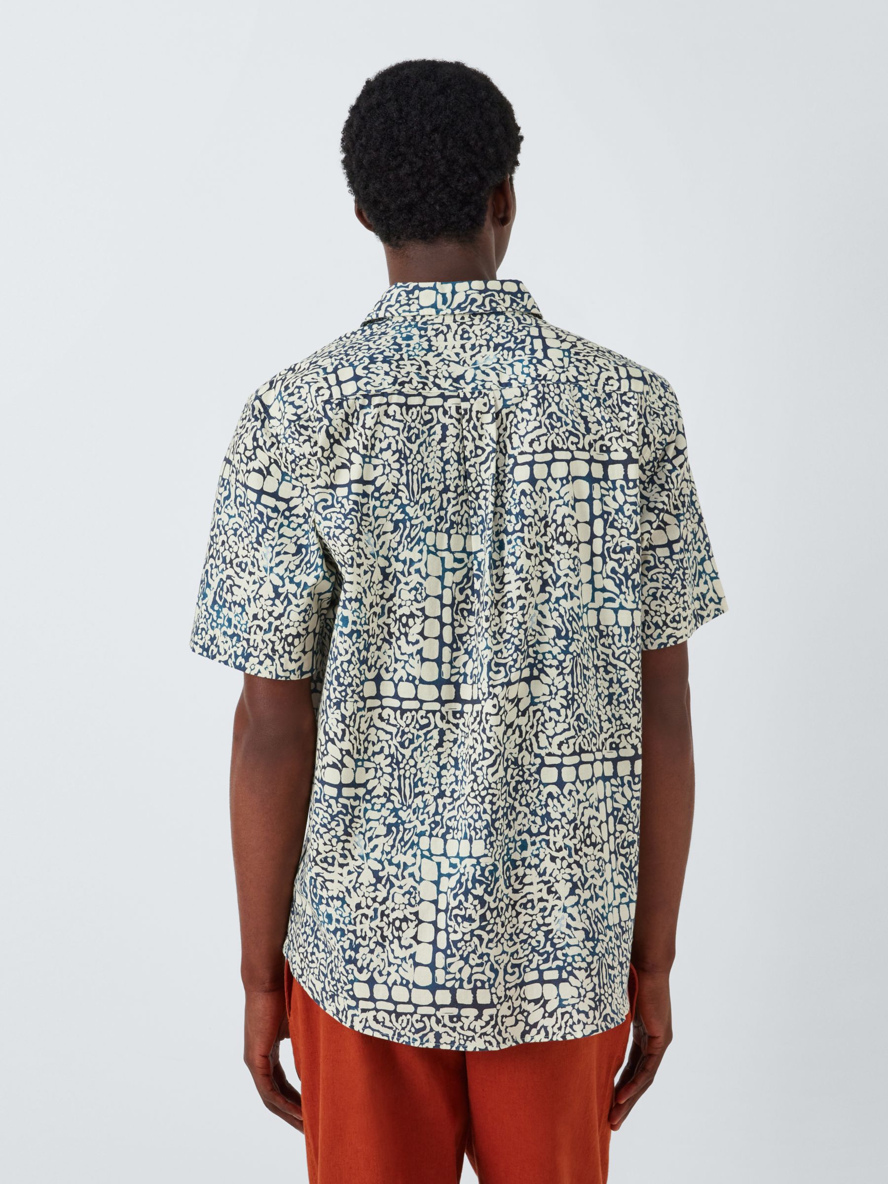 John Lewis Short Sleeve Tile Print Shirt, Blue/Multi, L