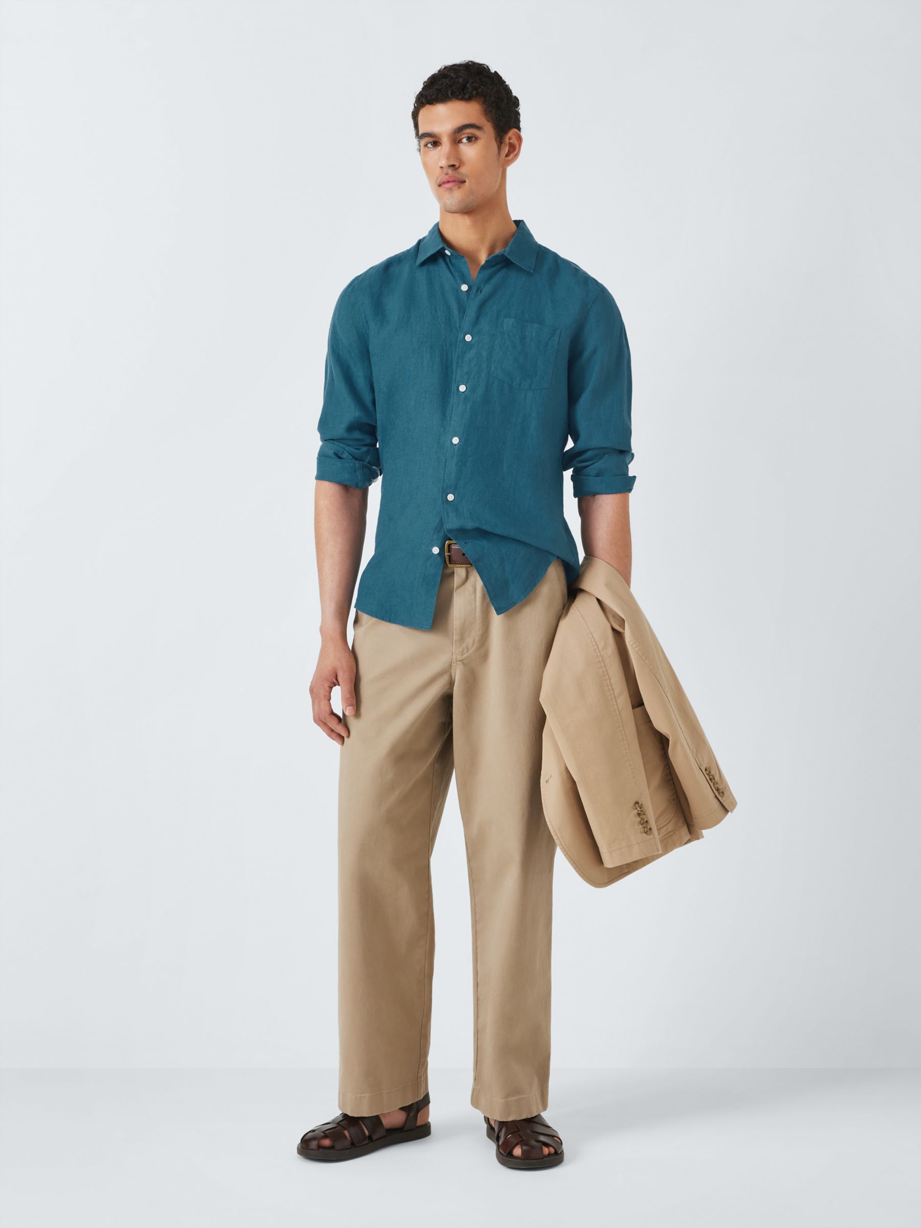 John Lewis Linen Long Sleeve Shirt, Mallard Blue, S