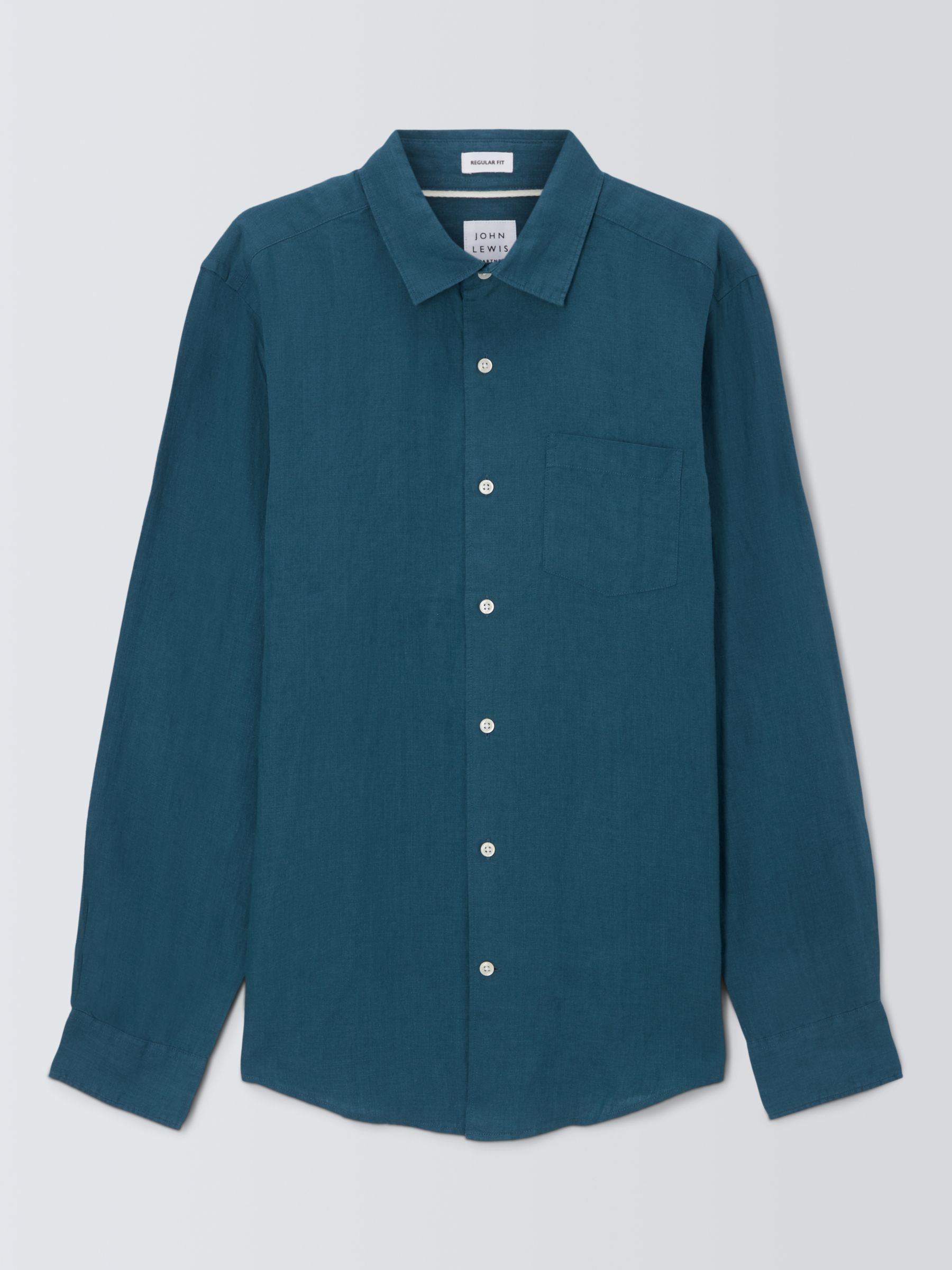 John Lewis Linen Long Sleeve Shirt, Mallard Blue, S