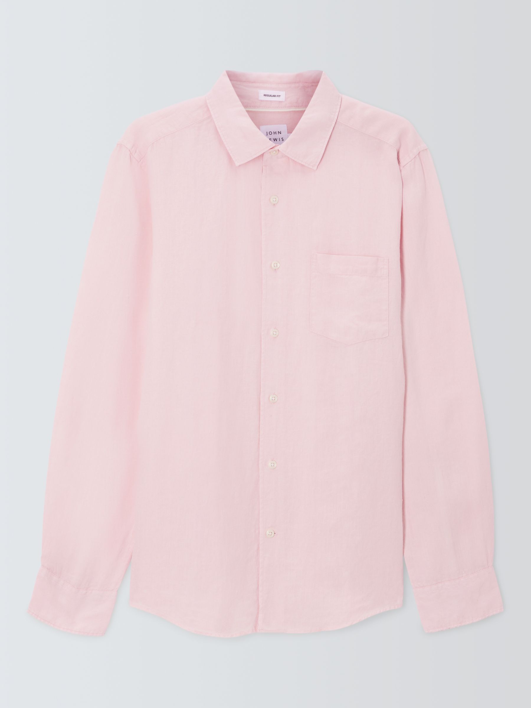 John Lewis Linen Long Sleeve Shirt, Pink, S