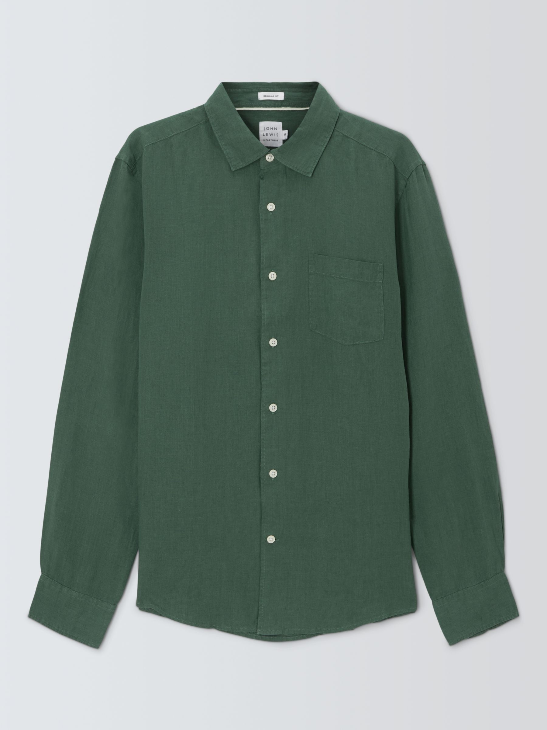 John Lewis Linen Long Sleeve Shirt, New Green, S