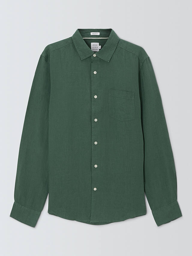 John Lewis Linen Long Sleeve Shirt, New Green
