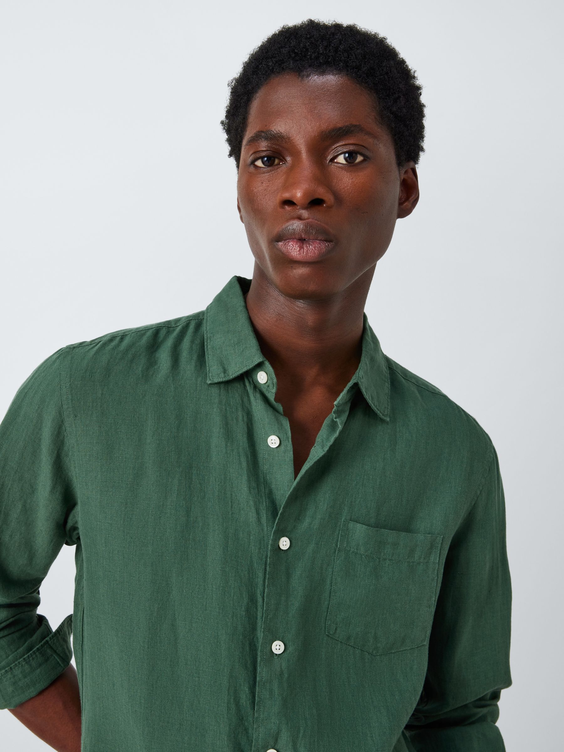 John Lewis Linen Long Sleeve Shirt, New Green, S