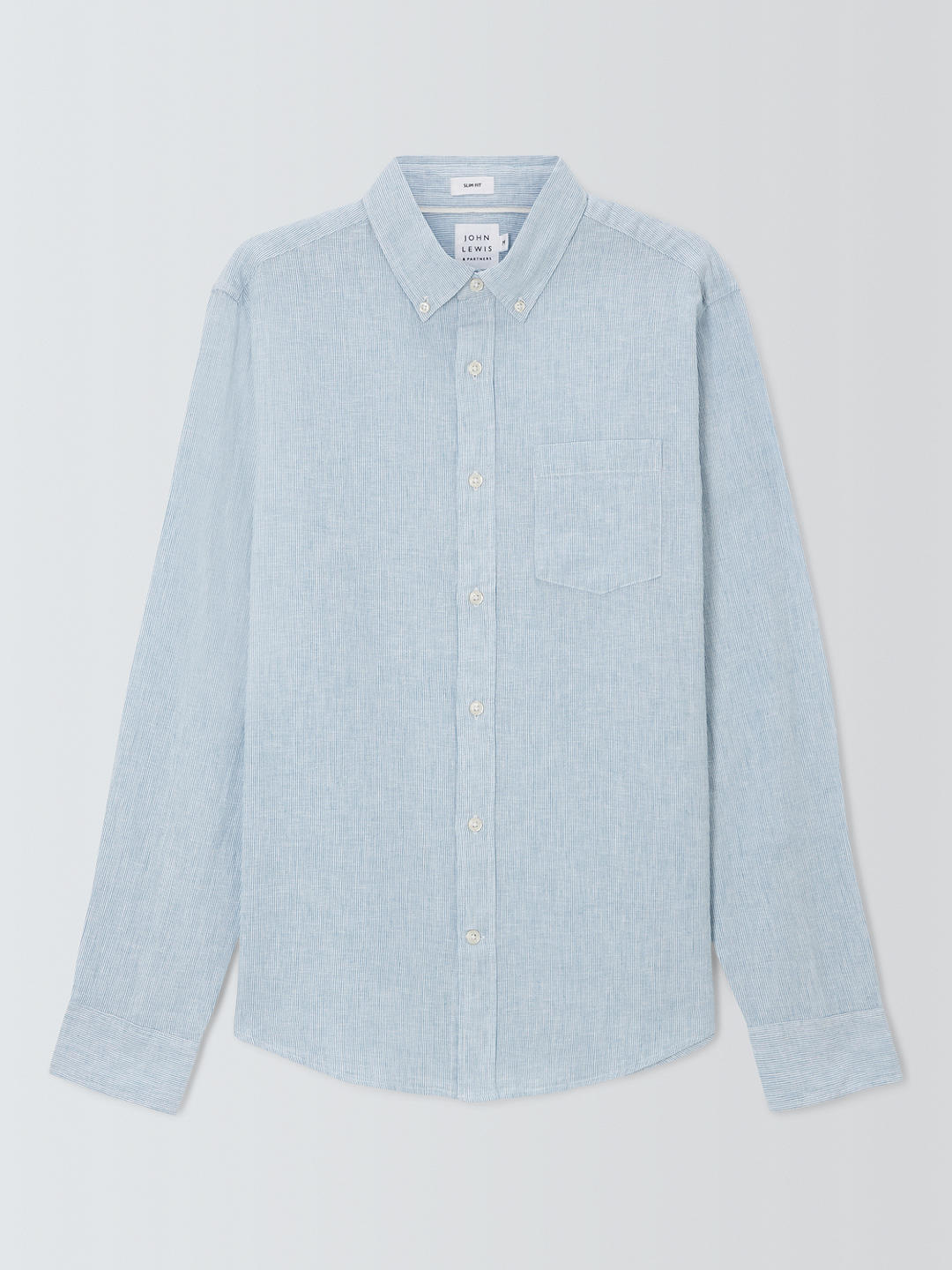 John Lewis Linen Blend Micro Stripe Long Sleeve Shirt, Blue