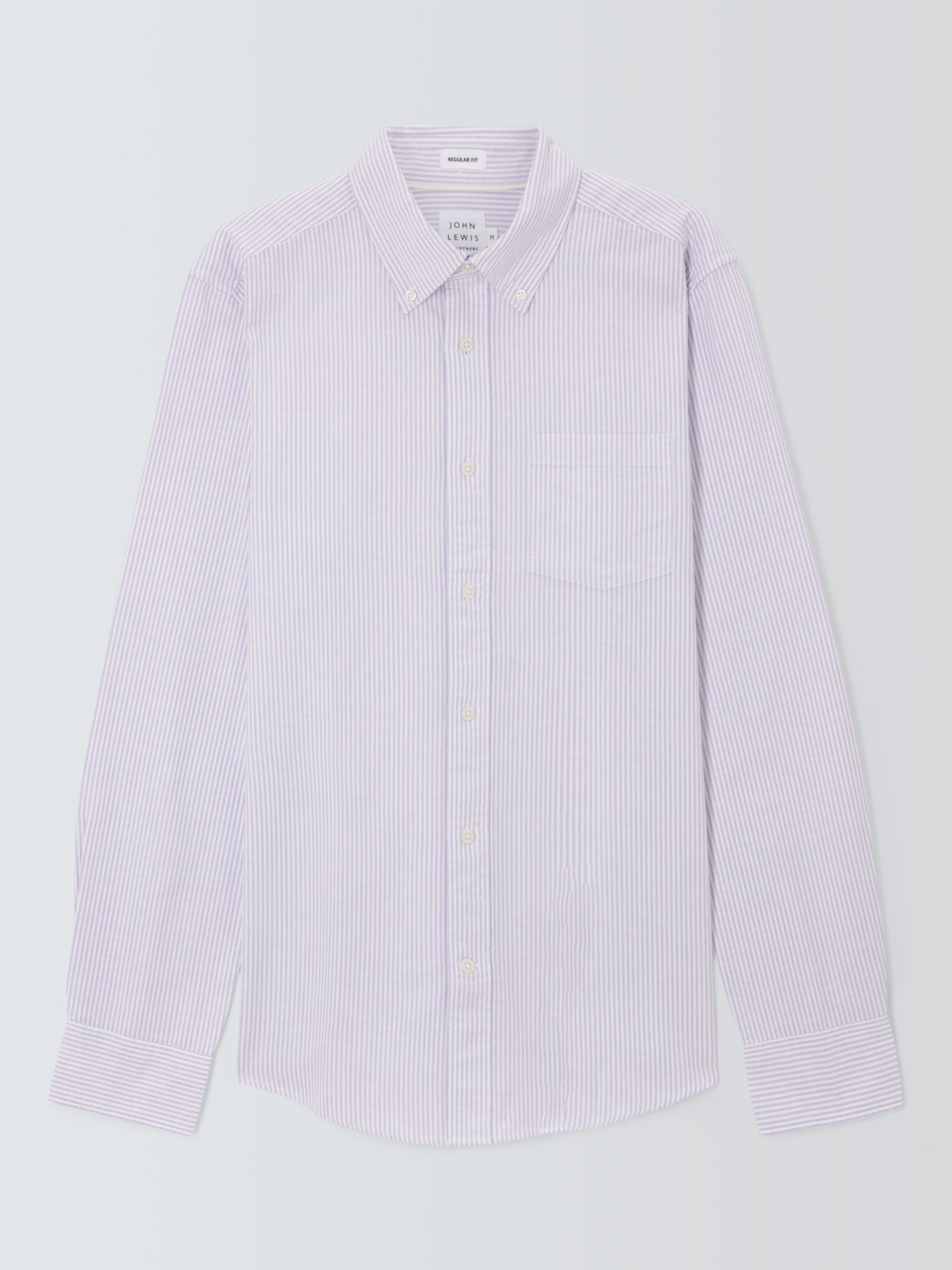 John Lewis Regular Fit Long Sleeve Stripe Shirt, Lilac, L