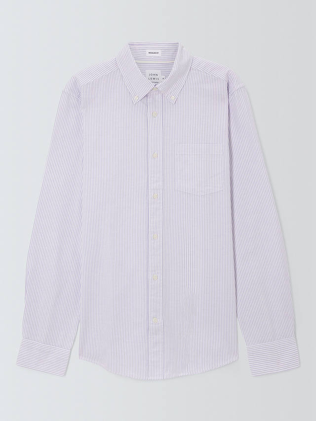 John Lewis Regular Fit Long Sleeve Stripe Shirt, Lilac