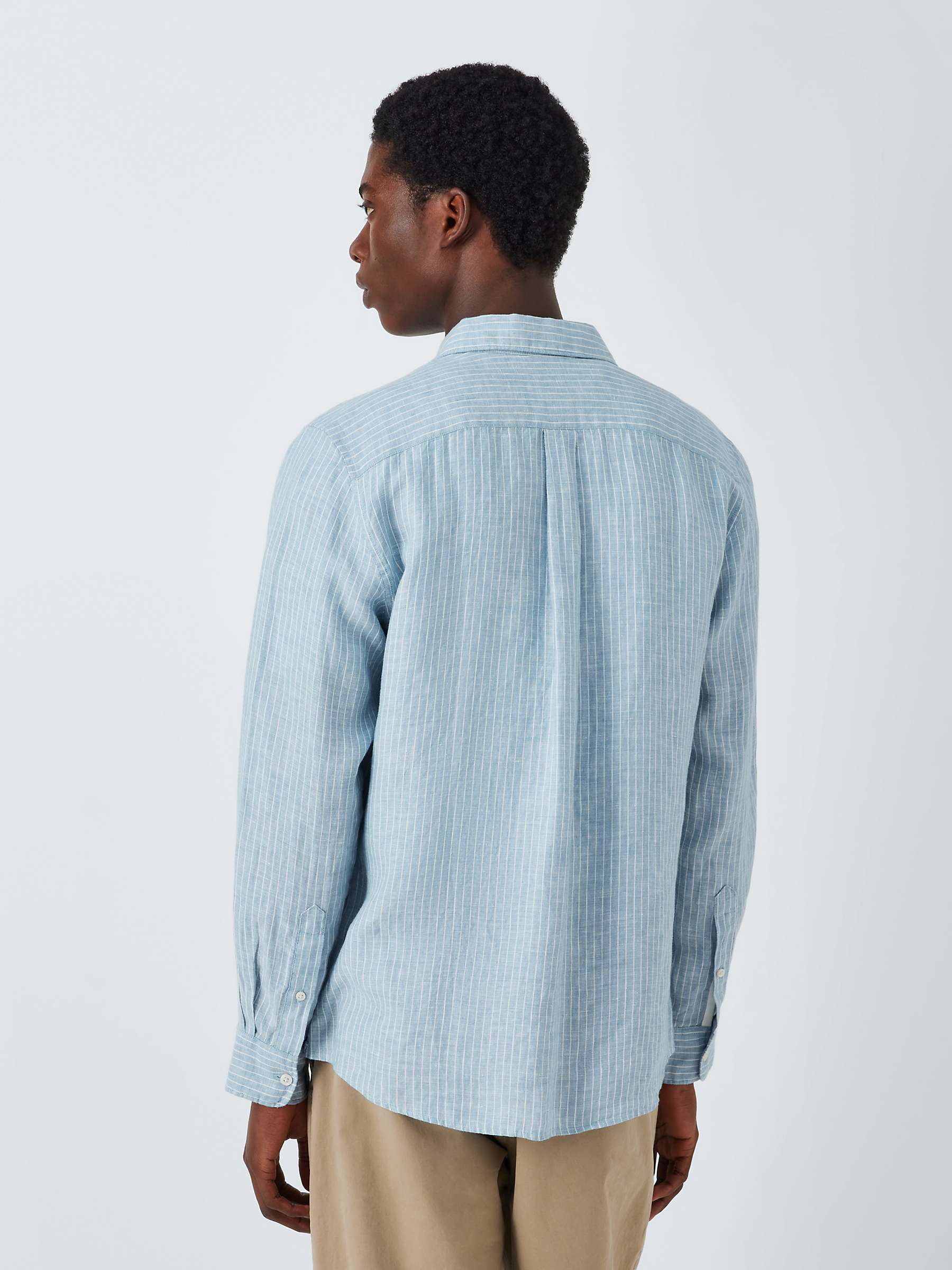 Buy John Lewis Linen Micro Stripe Long Sleeve Shirt, Blue Online at johnlewis.com