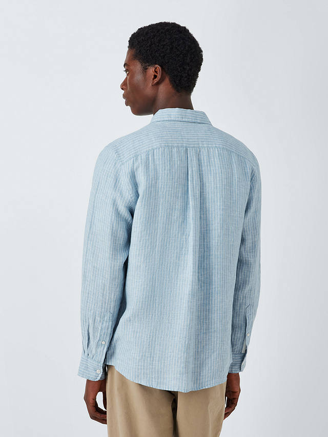 John Lewis Linen Micro Stripe Long Sleeve Shirt, Blue