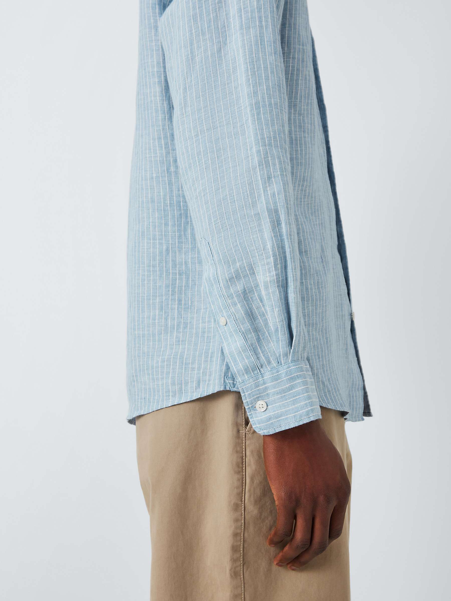 Buy John Lewis Linen Micro Stripe Long Sleeve Shirt, Blue Online at johnlewis.com