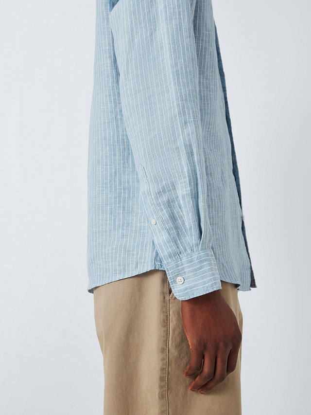 John Lewis Linen Micro Stripe Long Sleeve Shirt, Blue