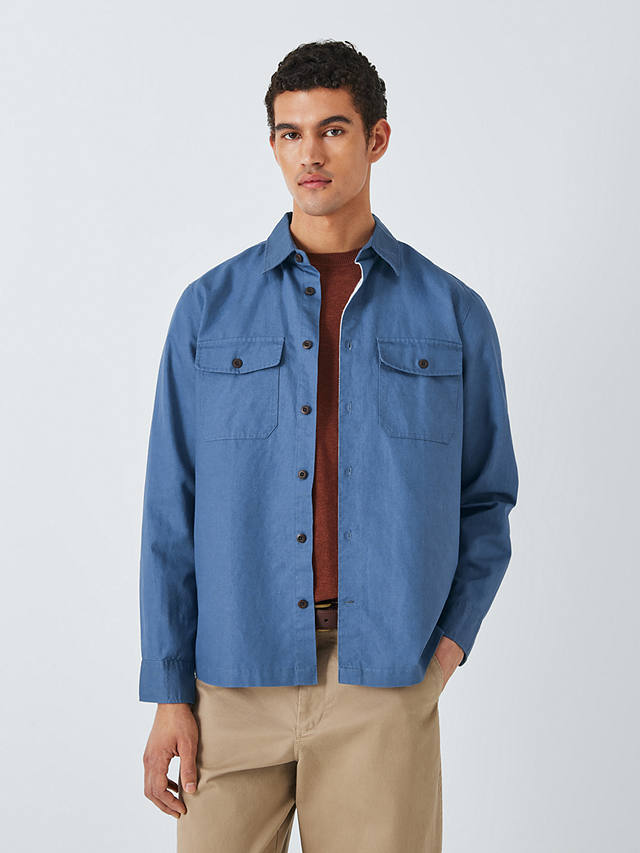 John Lewis Linen Blend Over Shirt, China Blue