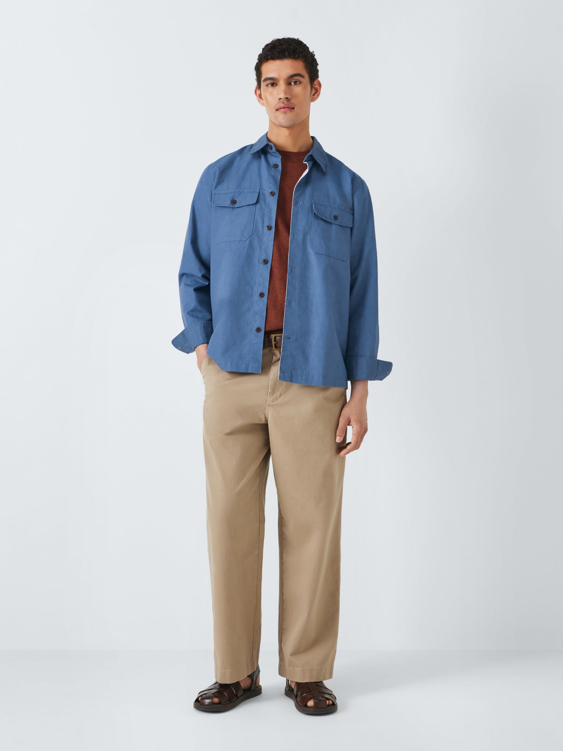 John Lewis Linen Blend Over Shirt, China Blue at John Lewis & Partners