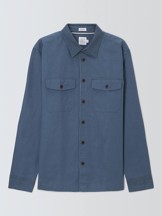 John Lewis Linen Blend Over Shirt, China Blue