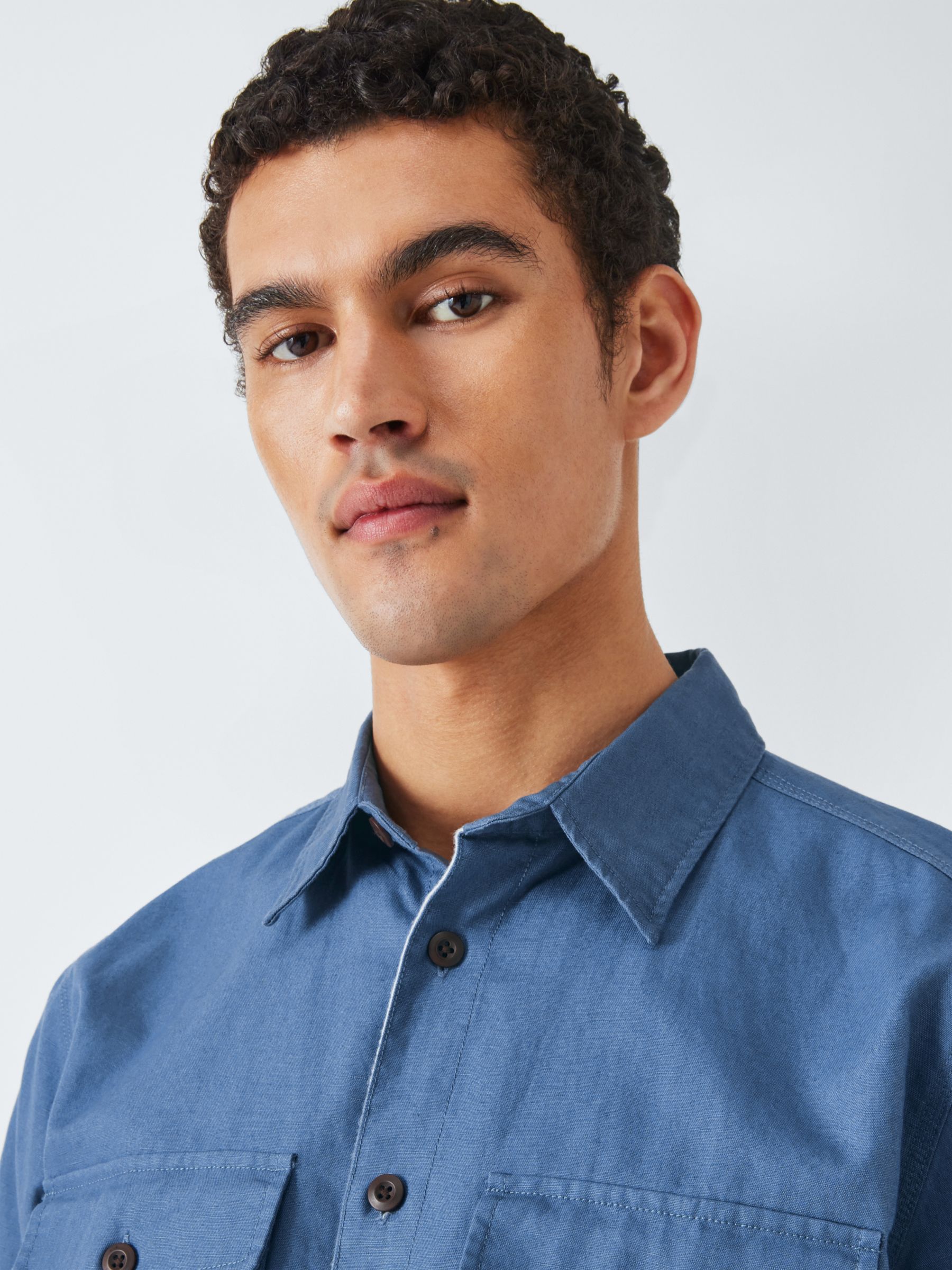 John Lewis Linen Blend Over Shirt, China Blue at John Lewis & Partners