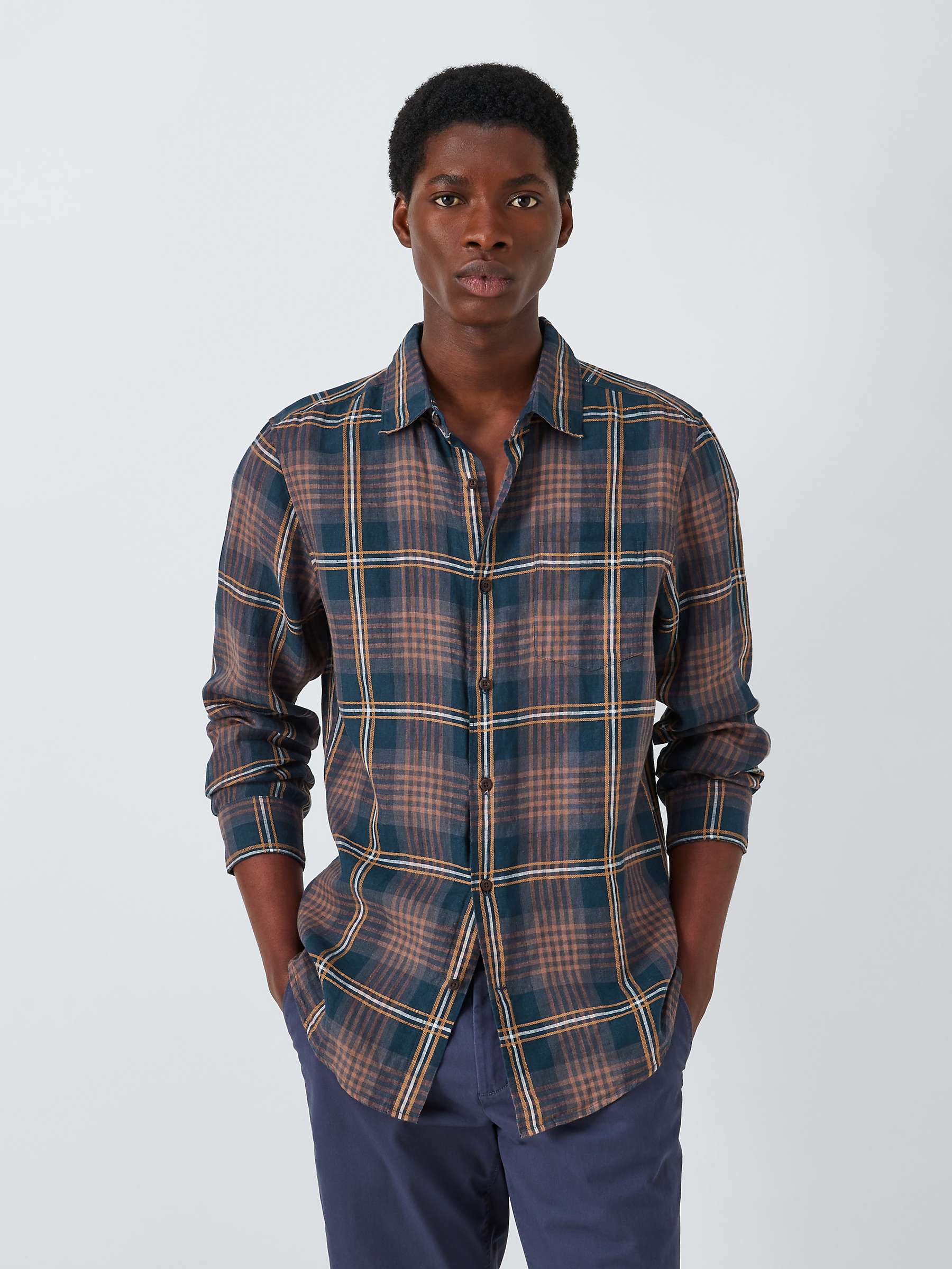 Buy John Lewis Linen Check Shirt, Navy/Brown Online at johnlewis.com