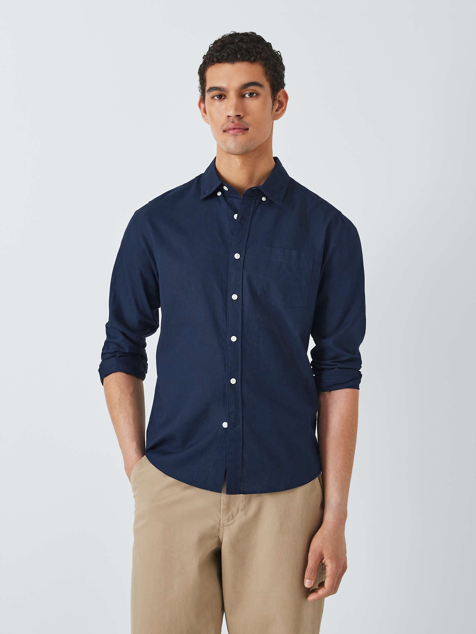 Buy John Lewis Linen Blend Long Sleeve Shirt, Navy Online at johnlewis.com