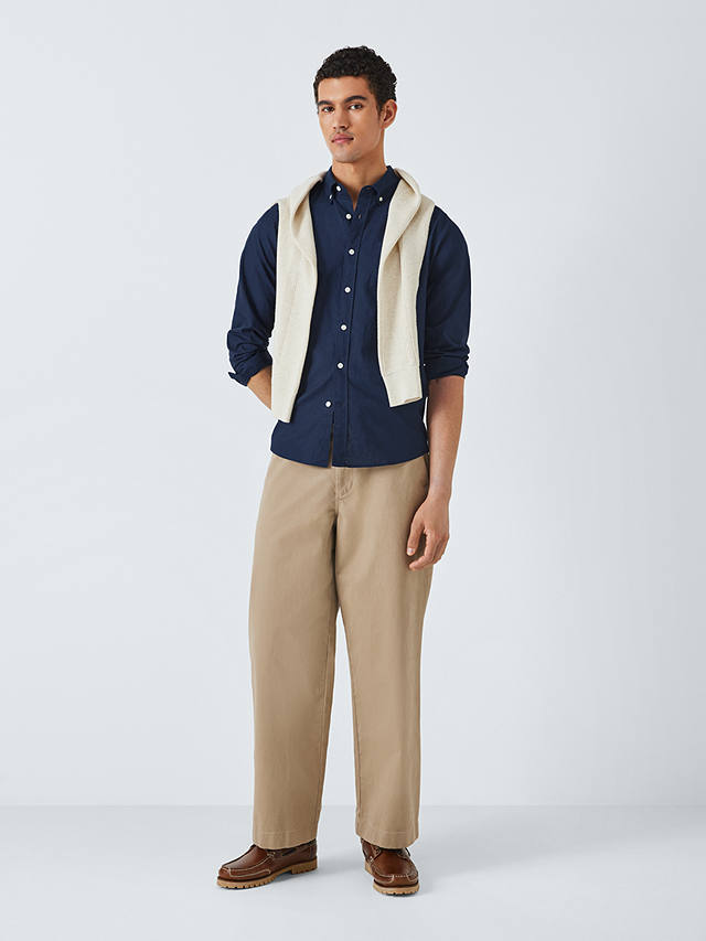 John Lewis Linen Blend Long Sleeve Shirt, Navy
