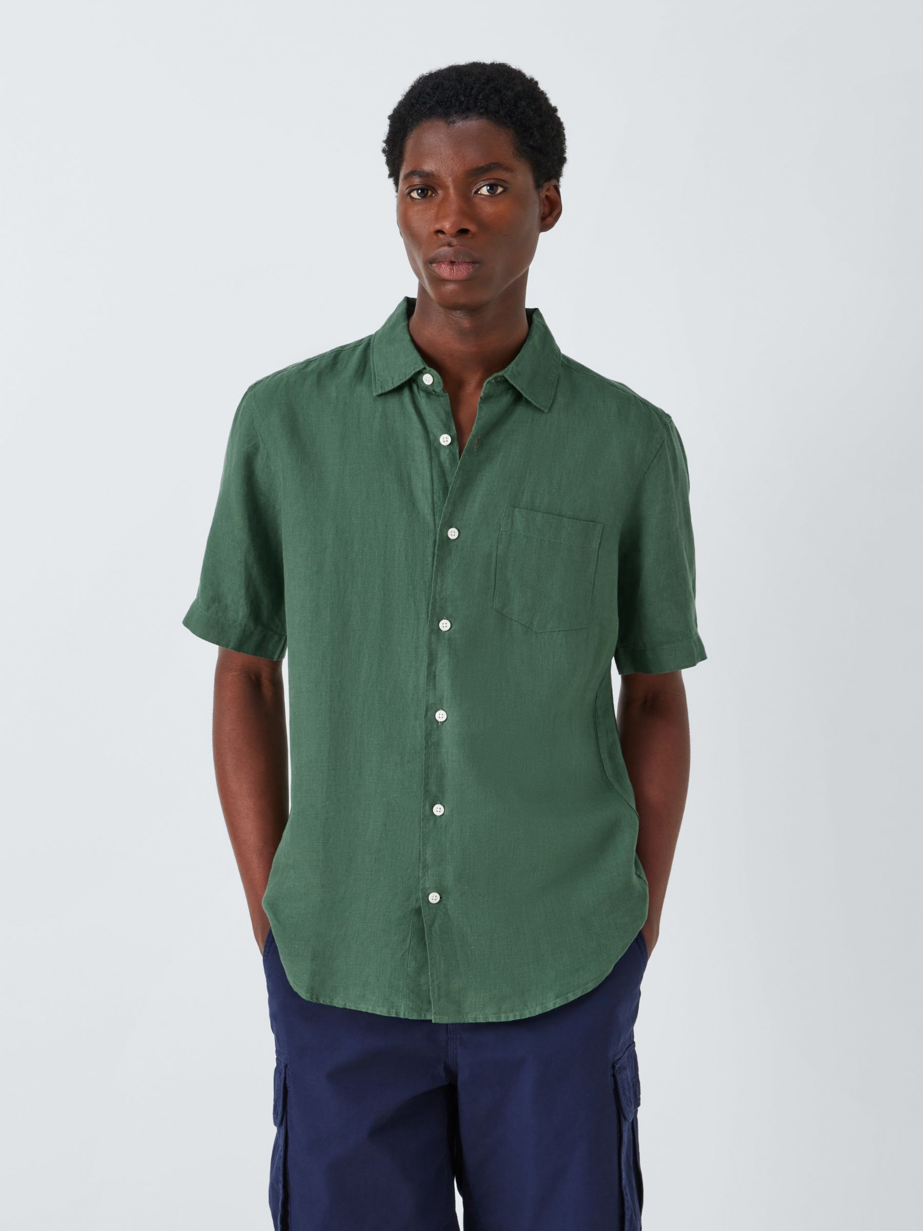 John Lewis Linen Short Sleeve Shirt, Green, S