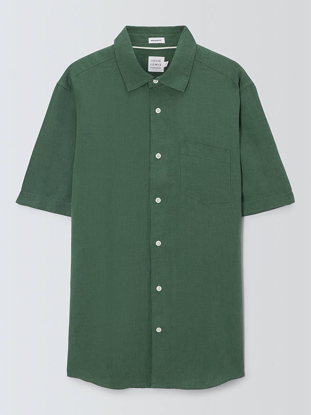John Lewis Linen Short Sleeve Shirt, Green