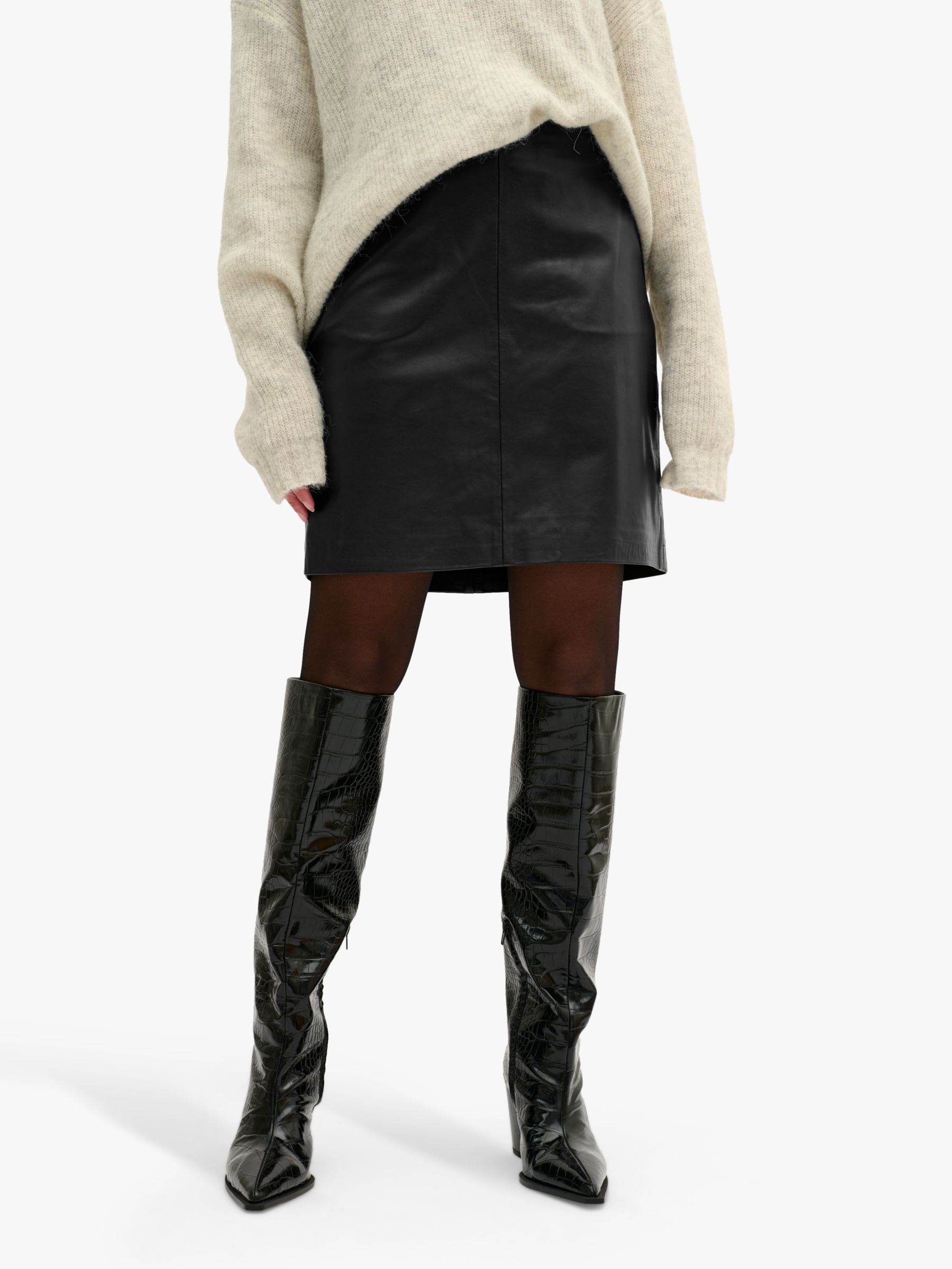 Buy MY ESSENTIAL WARDROBE A Line Leather Skirt, Black Online at johnlewis.com