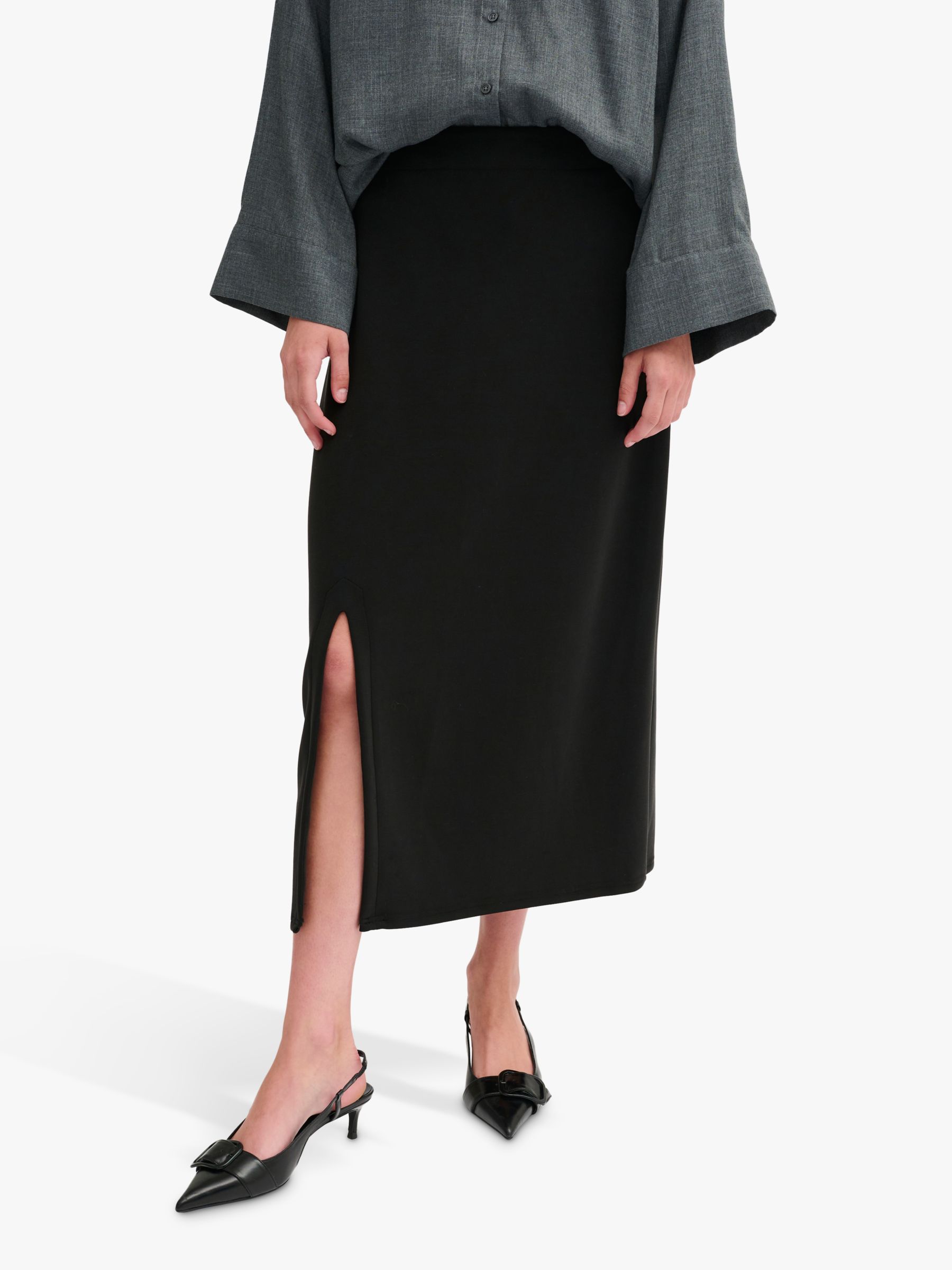 Buy MY ESSENTIAL WARDROBE Elle High Waisted Midi Skirt, Black Online at johnlewis.com