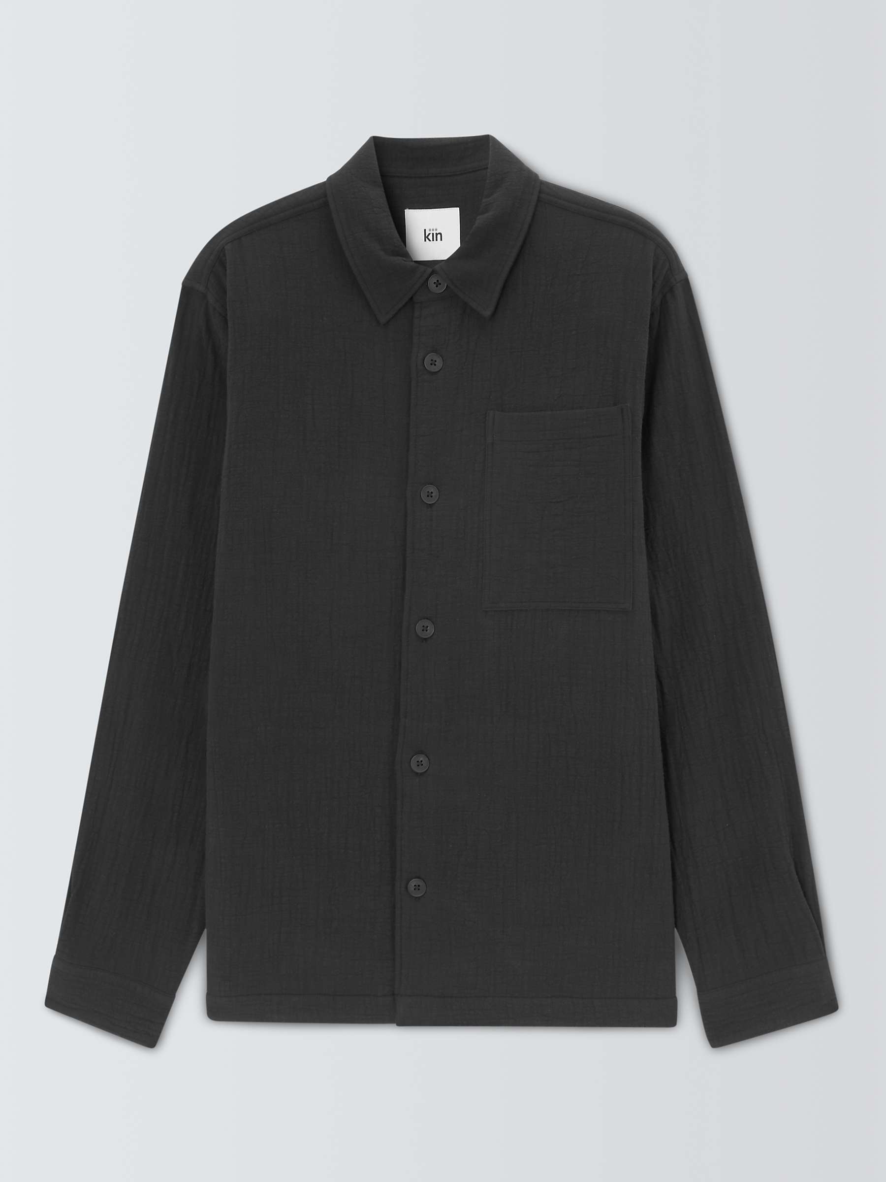 Buy Kin Cotton Long Sleeve Textured Overshirt, Black Beauty Online at johnlewis.com