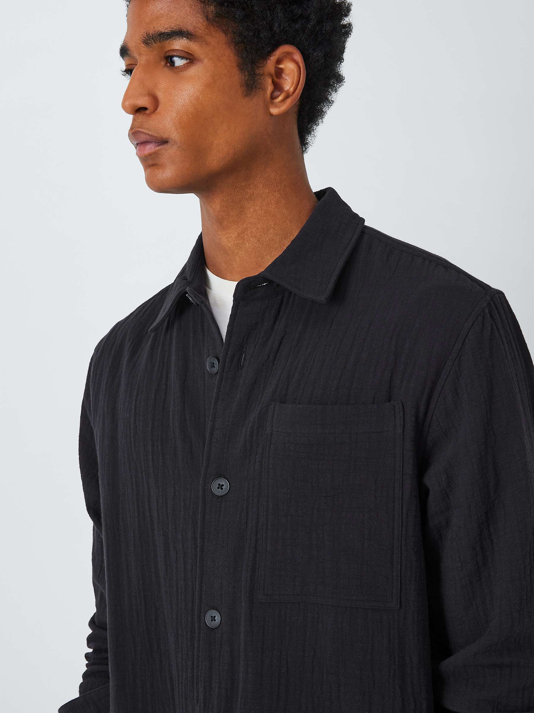 Buy Kin Cotton Long Sleeve Textured Overshirt, Black Beauty Online at johnlewis.com