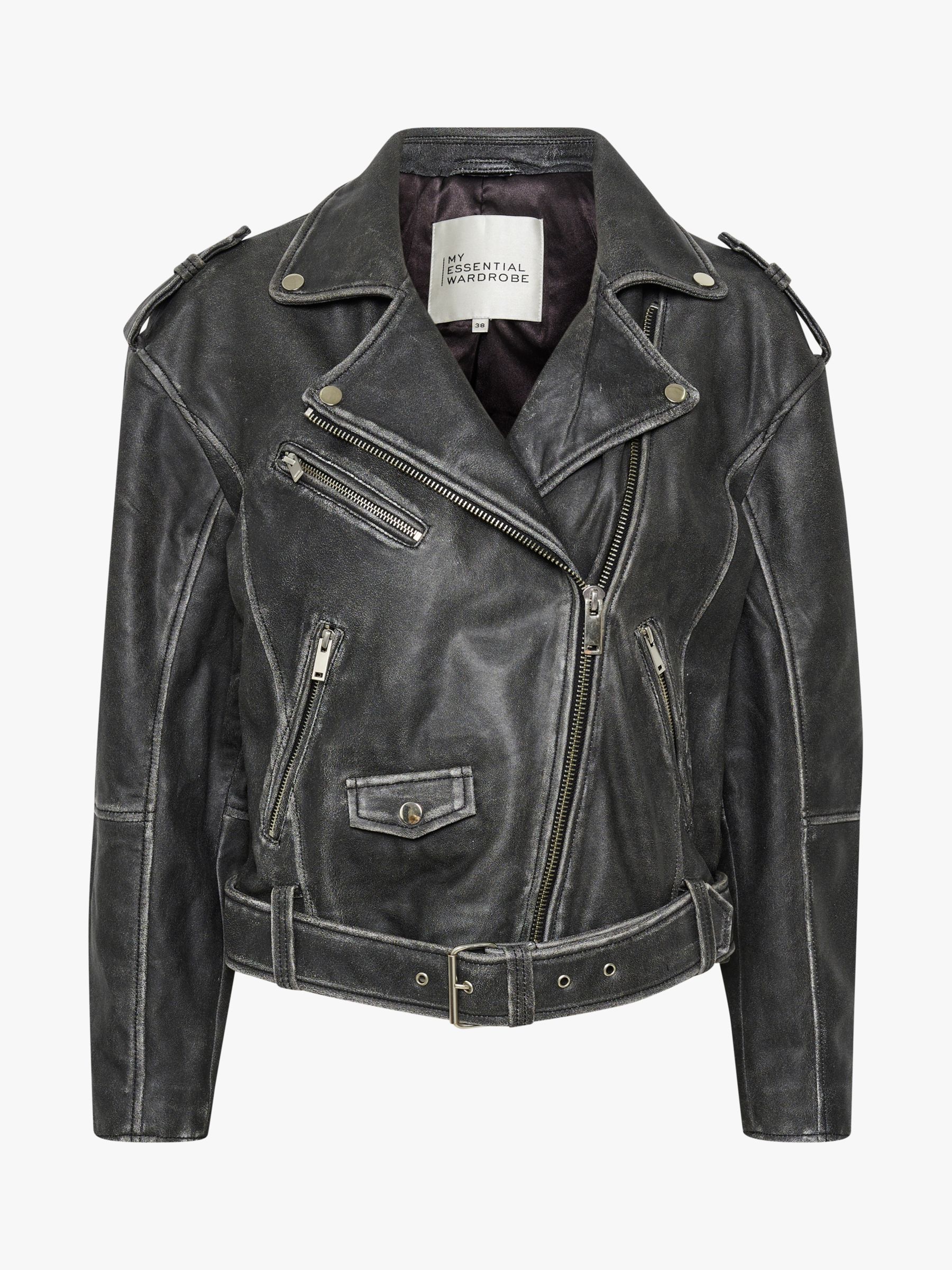 Buy MY ESSENTIAL WARDROBE Gilo Retro Boxy Biker Leather Jacket, Medium Grey Online at johnlewis.com