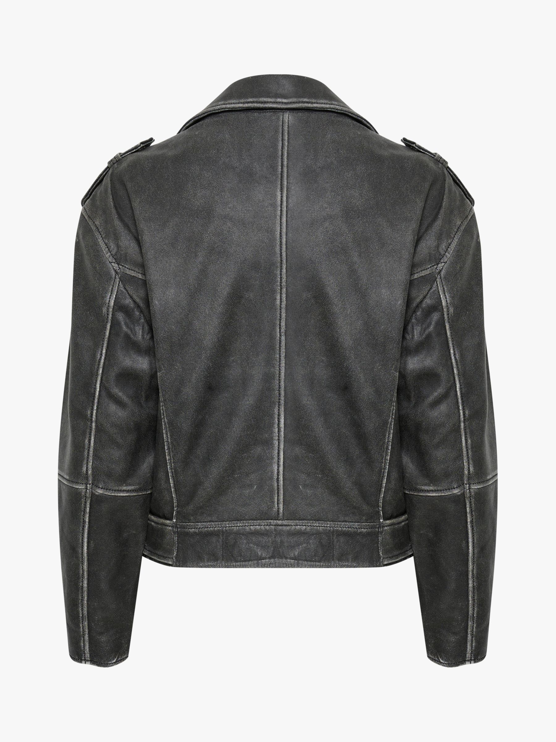 Buy MY ESSENTIAL WARDROBE Gilo Retro Boxy Biker Leather Jacket, Medium Grey Online at johnlewis.com