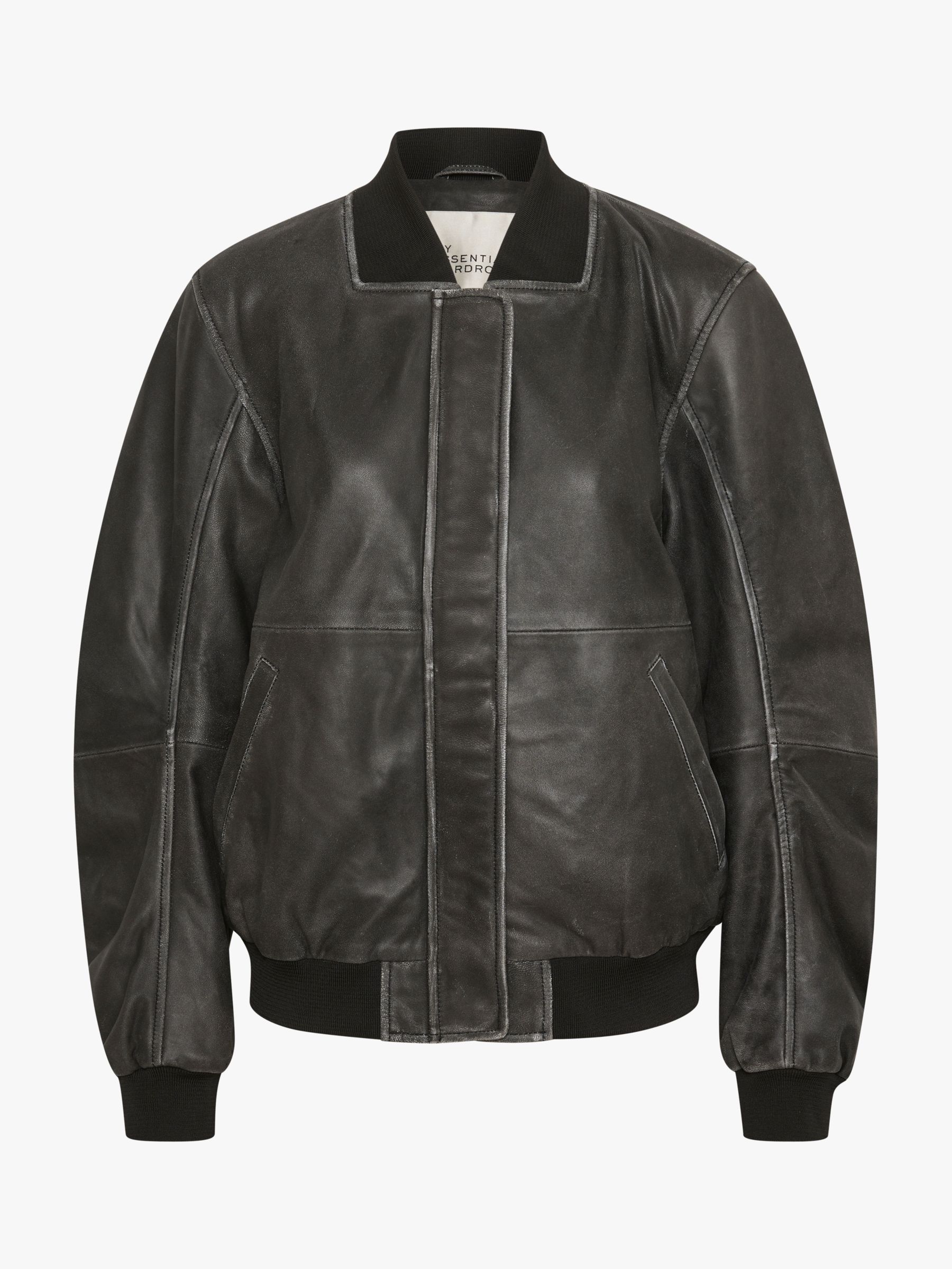 Buy MY ESSENTIAL WARDROBE Gilo Leather Bomber Jacket, Medium Grey Retro Online at johnlewis.com