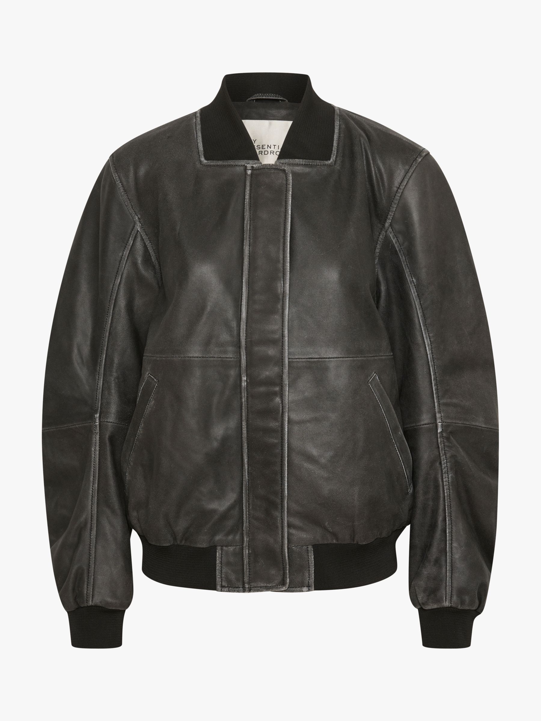 MY ESSENTIAL WARDROBE Gilo Leather Bomber Jacket, Medium Grey Retro at ...