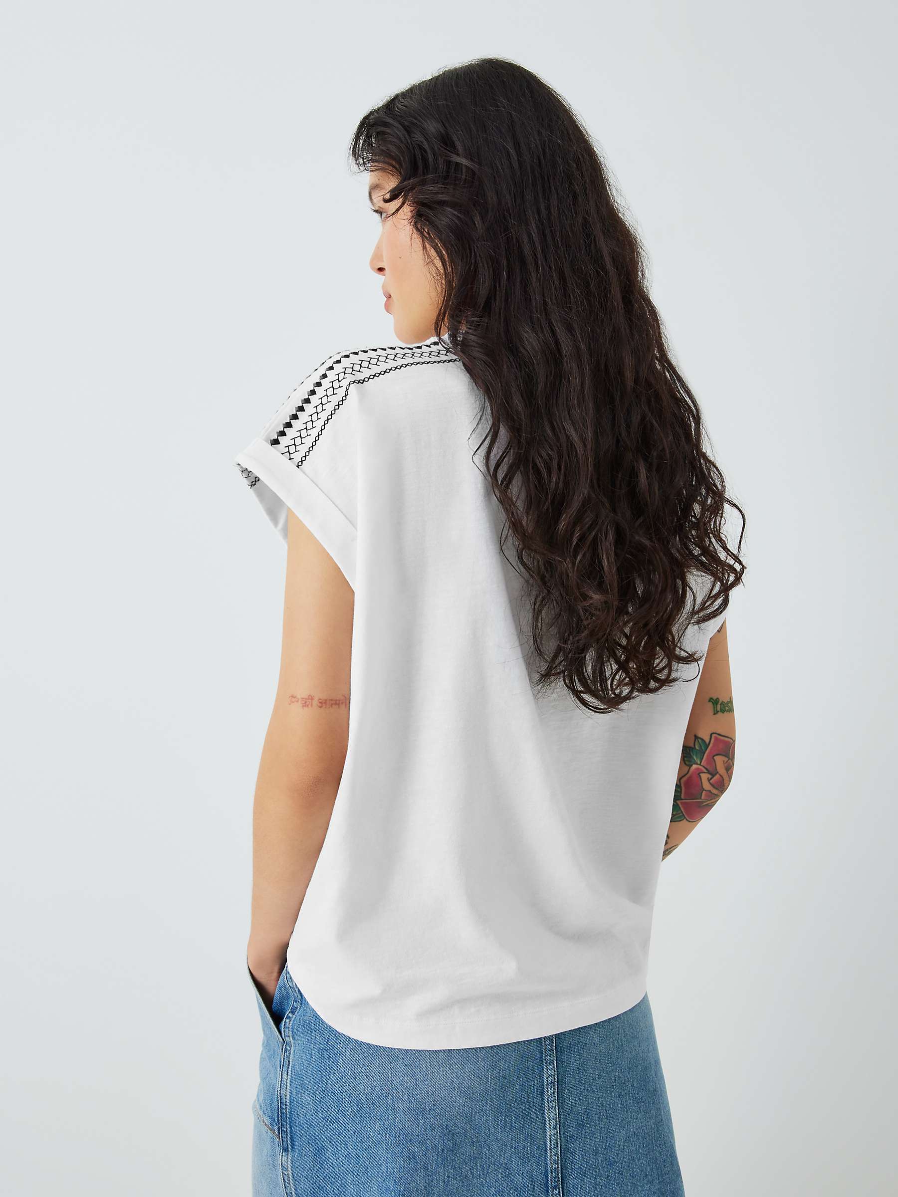 Buy AND/OR Embroidered Shoulder Tank T-Shirt, White Online at johnlewis.com