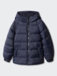 Mango Kids' America Quilted Hooded Coat, Navy