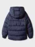 Mango Kids' America Quilted Hooded Coat, Navy