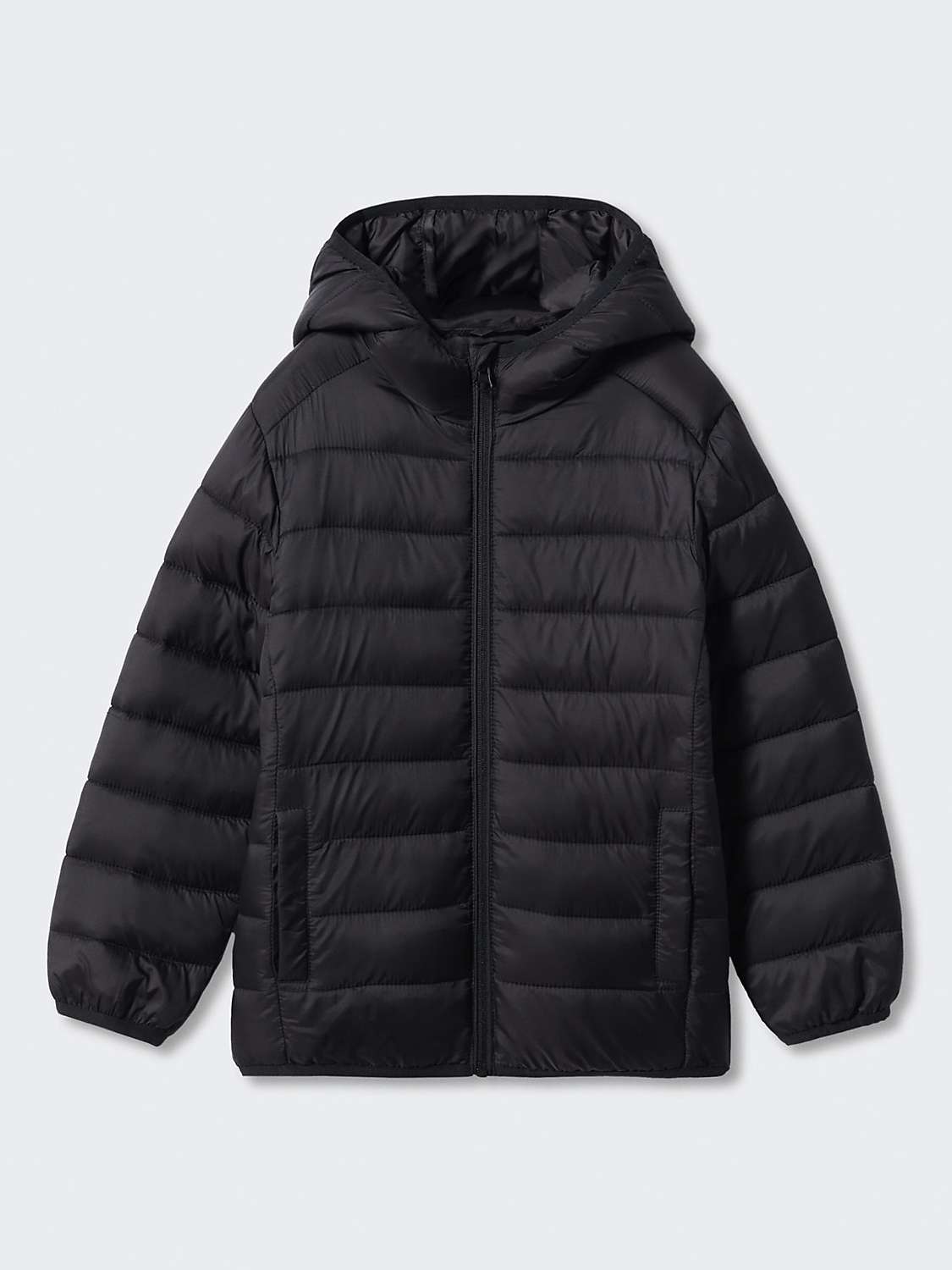 Mango Kids' Unico Hooded Quilted Jacket, Black at John Lewis & Partners