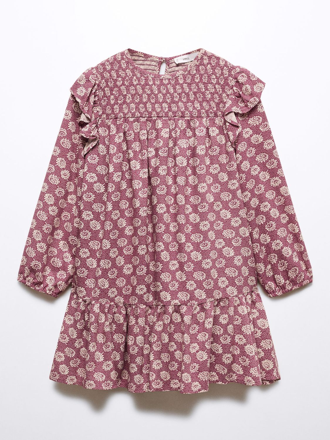 Mango Kids' Iris Floral Print Ruffle Dress, Medium Purple at John Lewis ...