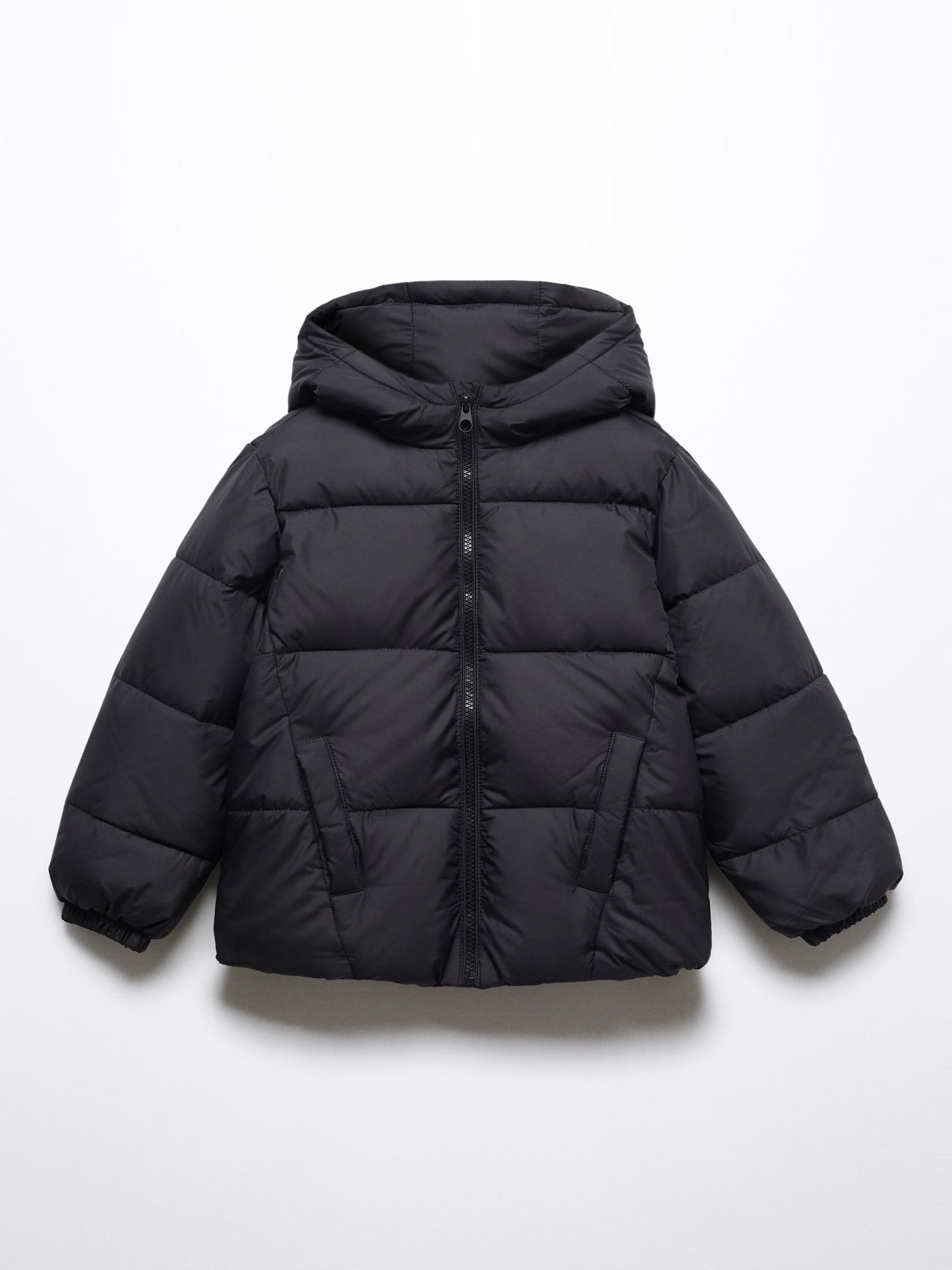 Mango Kids' Ali Hooded Quilted Jacket, Black at John Lewis & Partners