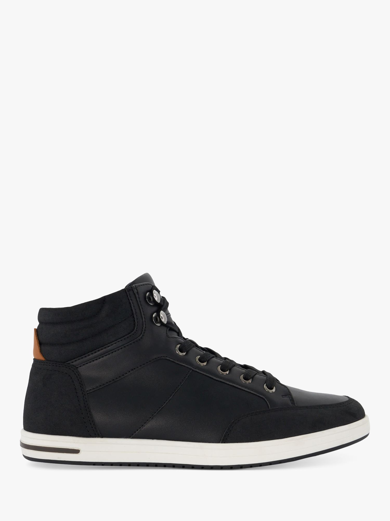 Dune Sutton Leather High-Top Trainers, Black, 6