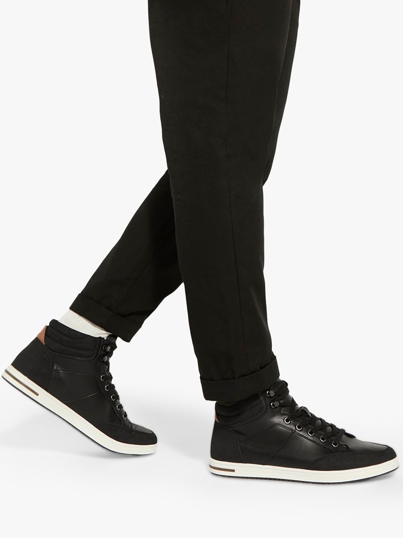 Mens black leather high top outlet trainers