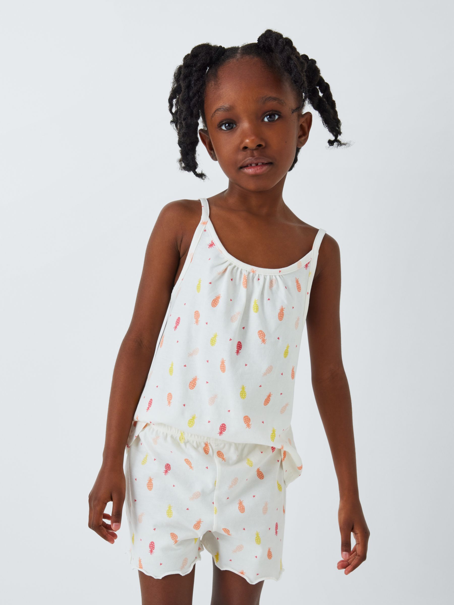 John Lewis Kids' Pineapple Heart Print Shorts Swing Pyjamas Set, Pack of 2, Multi, 2 years