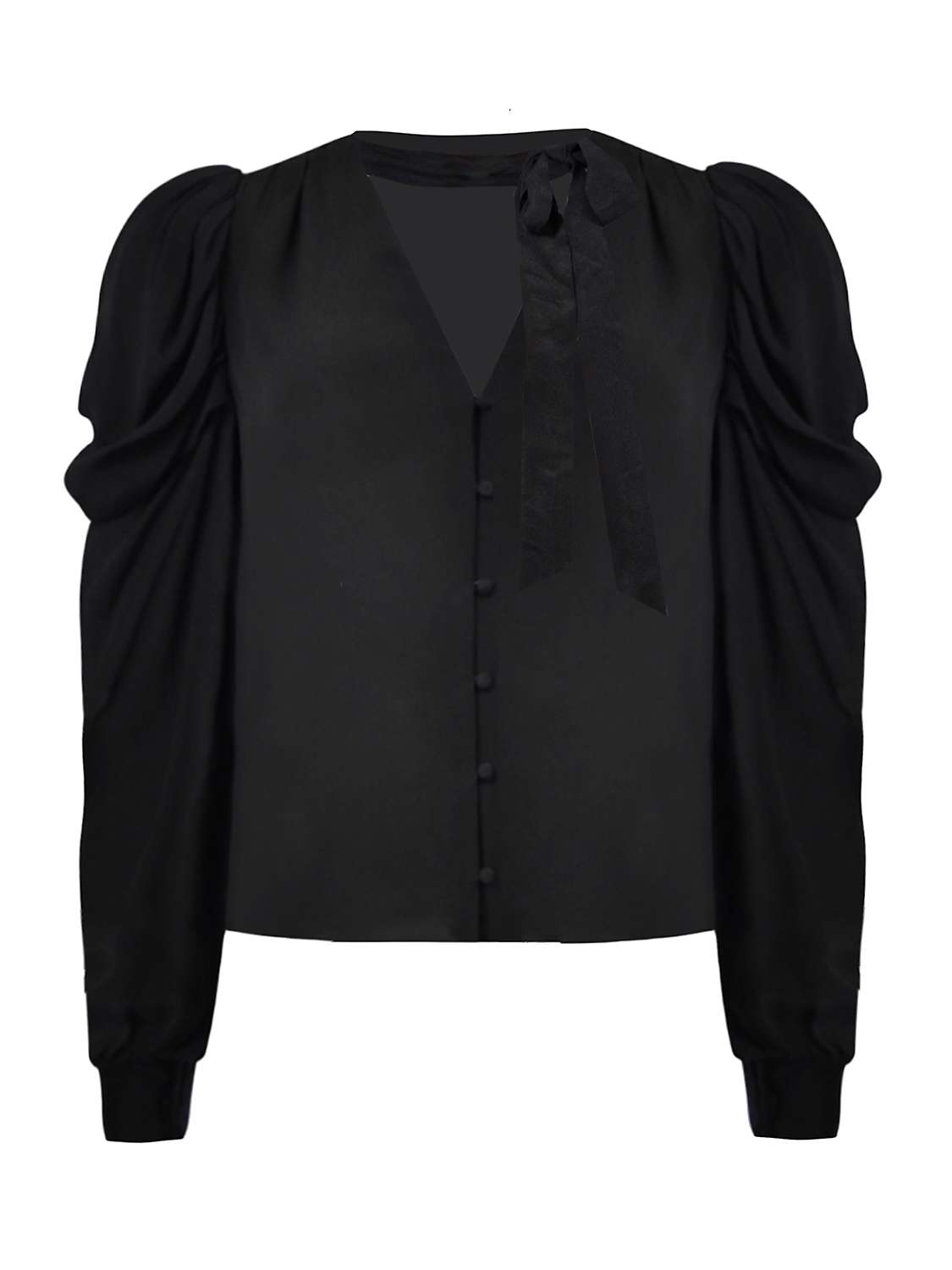 Buy Ro&Zo Tie Neck Puff Sleeve Blouse, Black Online at johnlewis.com
